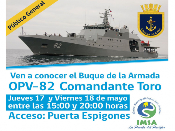 Patrullero Marítimo OPV – 82 Comandante Toro visitará San Antonio en el marco del Mes del Mar